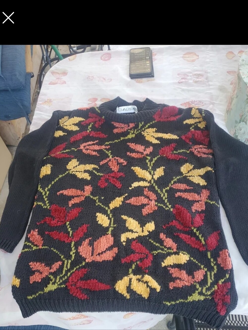Vintage Chaus Petites Fall Floral Leaf Print Crewneck Sweater Size M